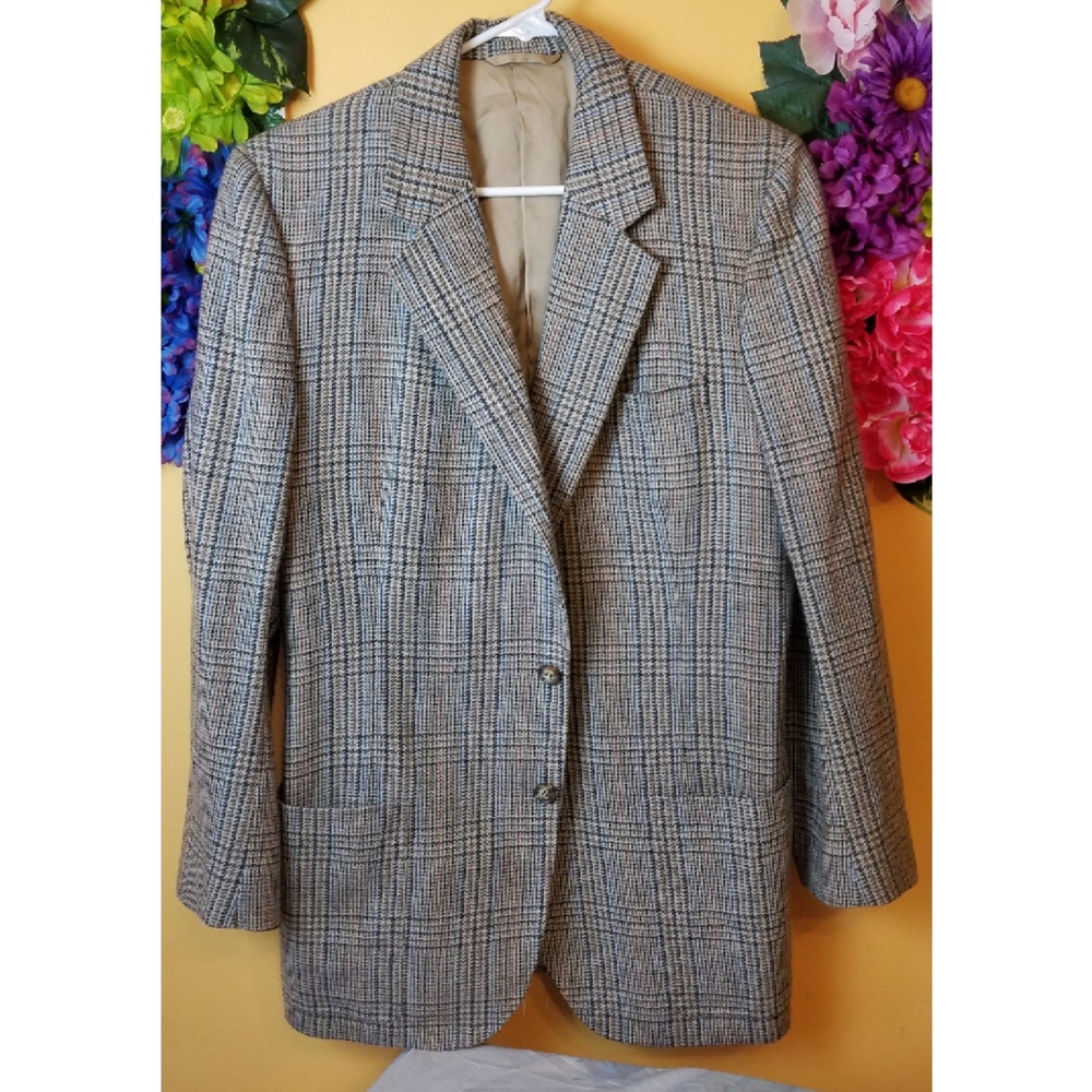 VTG Montanelli Chicago Glen Plaid Tweed Blazer Sport Coat Preppy